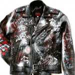 Black Motorcycle Leather Jacket with Paint